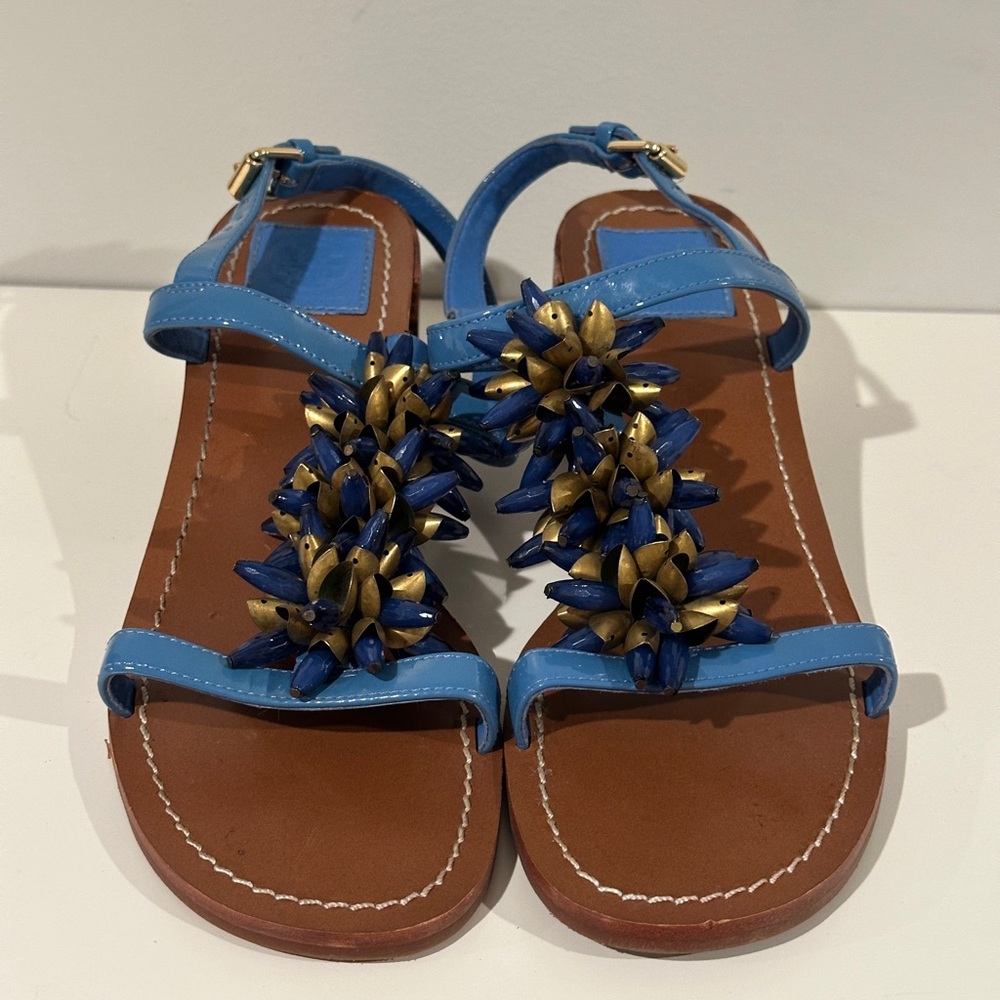 Tory Burch blue&gold embellished sandals size 7.5